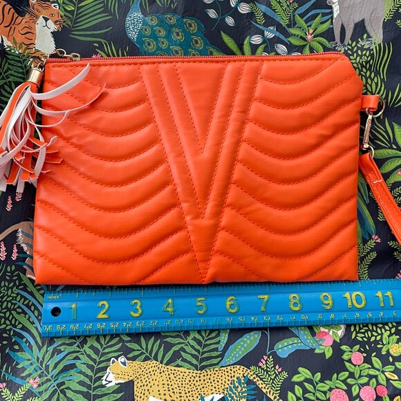 NWOT Quilted PU Leather Clutch Bag Wristlet Orange - Picture 3 of 4